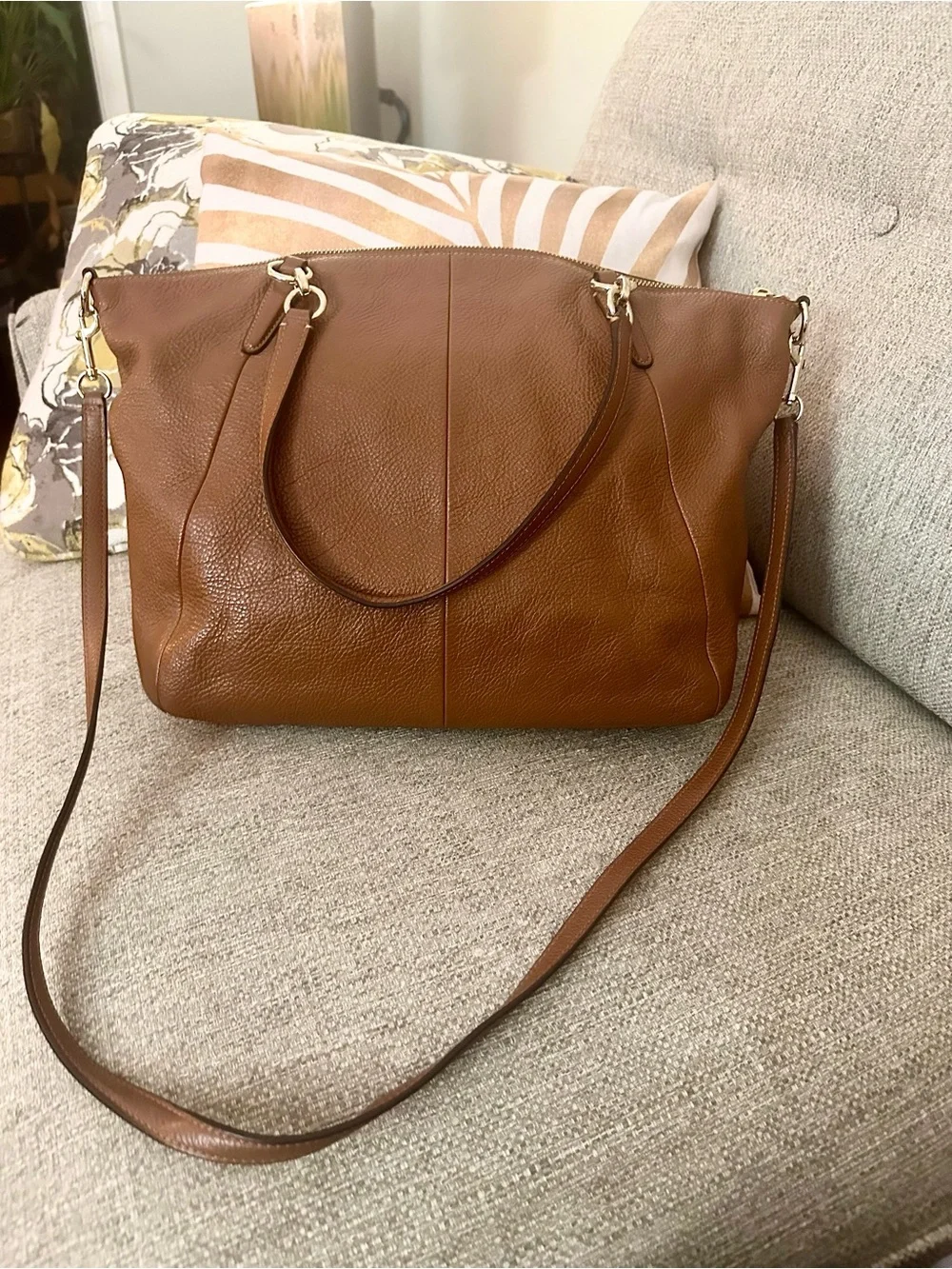 Coach Large Kelsey Satchel in Saddle Brown Pebbled Leather Optional Crossbody
